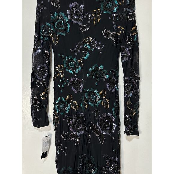 Betsy & Adam Black Floral Sequin Full Length Gown Size 4 NWT Teal Silver Roses - Picture 10 of 14
